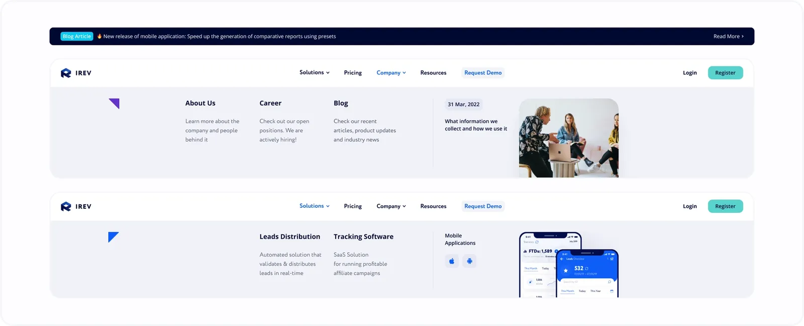 Menu and main page